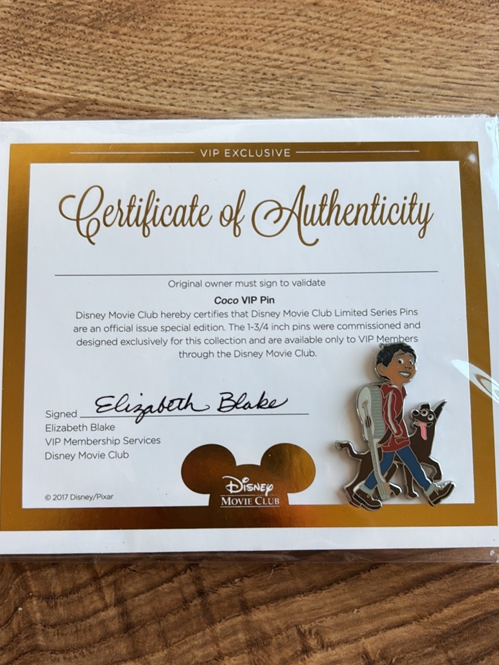 Coco Disney Movie Club VIP Exclusive Pin features Miguel and Dante with COA New